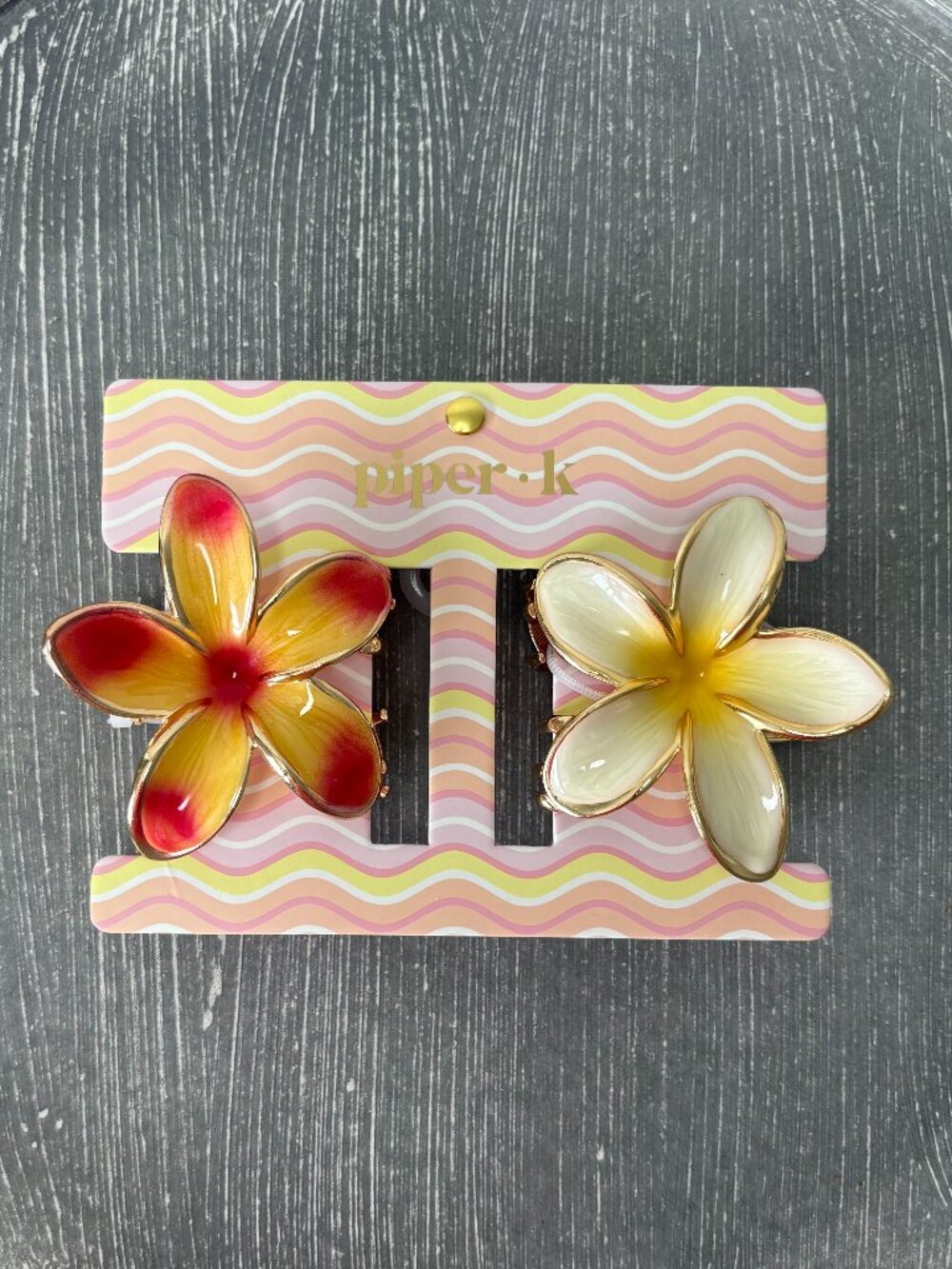 NWT - Piper K Metal Hair Claw Clips - Set of 2 - Cream, Pink, Yellow Plumeria